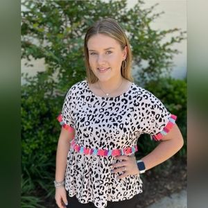 NEON TASSEL CHEETAH TOP